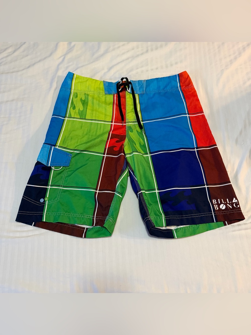 Vintage Billabong Men's Colorblock Plaid Swim Shorts – Blue, Green, Red